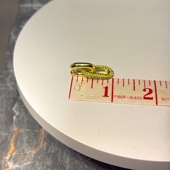 Double Hoop CZ Drop Gold Tone Earrings - Picture 5 of 5